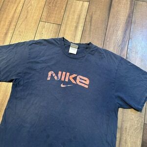 Y2K Nike Navy Blue‎ T Shirt Men's Size XL Faded Spell Out 2000s